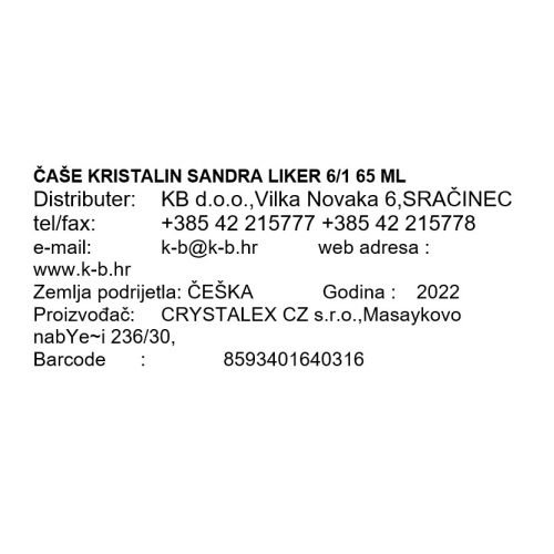 ČAŠE KRISTALIN SANDRA LIKER 6/1 65 ML