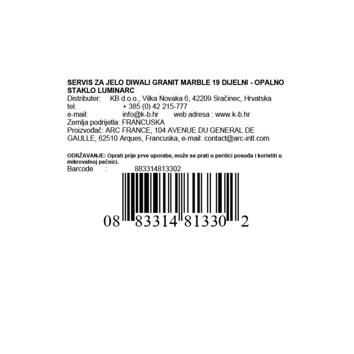 SERVIS ZA JELO DIWALI GRANIT MARBLE 19 DIJELNI ARCOPAL