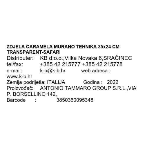 ZDJELA CARAMELA MURANO TEHNIKA 35x24 CM TRANSPARENT-SAFARI