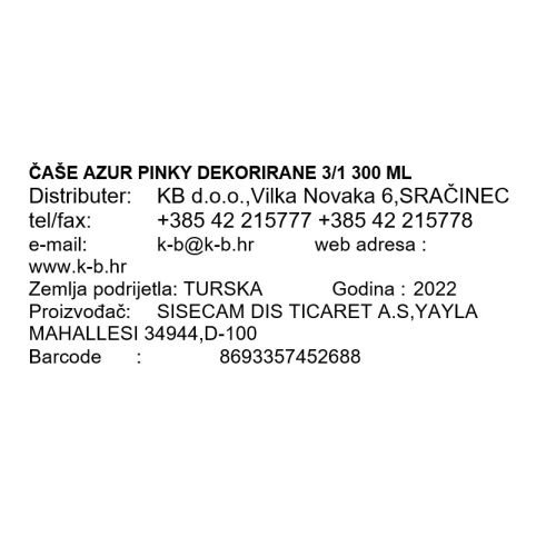 ČAŠE AZUR PINKY DEKORIRANE 3/1 300 ML