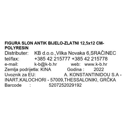 FIGURA SLON ANTIK BIJELO-ZLATNI 12,5x12 CM- POLYRESIN