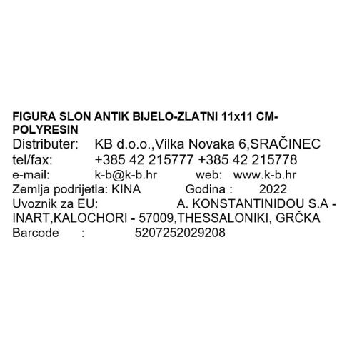 FIGURA SLON ANTIK BIJELO-ZLATNI 11x11 CM- POLYRESIN
