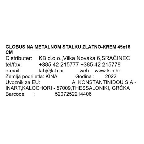 GLOBUS NA METALNOM STALKU ZLATNO-KREM 45x18 CM