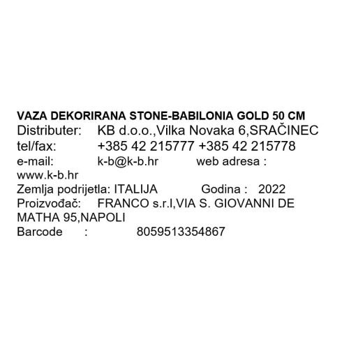 VAZA DEKORIRANA STONE-BABILONIA GOLD 50 CM