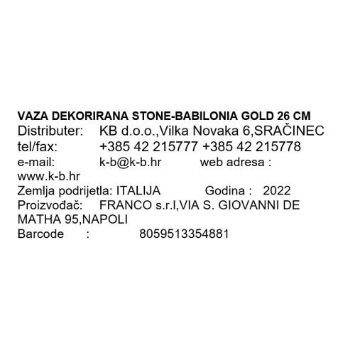 VAZA DEKORIRANA STONE-BABILONIA GOLD 26 CM
