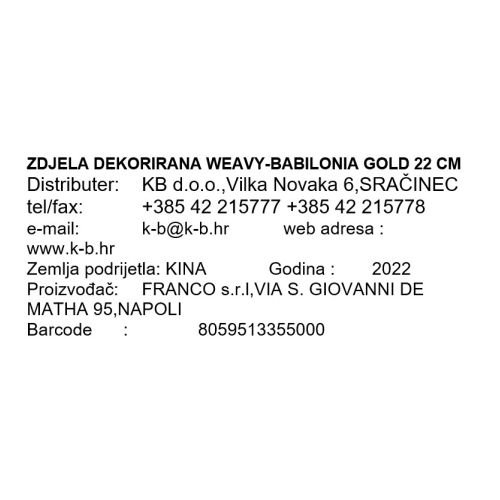 ZDJELA DEKORIRANA WEAVY-BABILONIA GOLD 22 CM