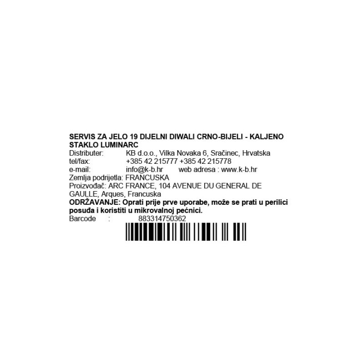 SERVIS ZA JELO 19 DIJELNI DIWALI CRNO-BIJELI