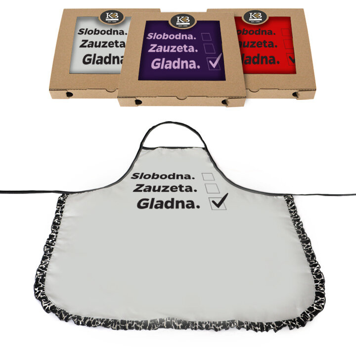 PREGAČA SA ŠALJIVIM NATPISOM ŽENSKA Slobodna, zauzeta, gladna