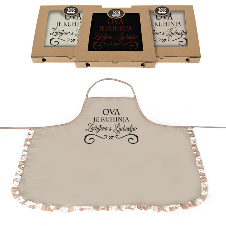 PREGAČA SA ŠALJIVIM NATPISOM ŽENSKA Ova je kuhinja začinjena s ljubavlju