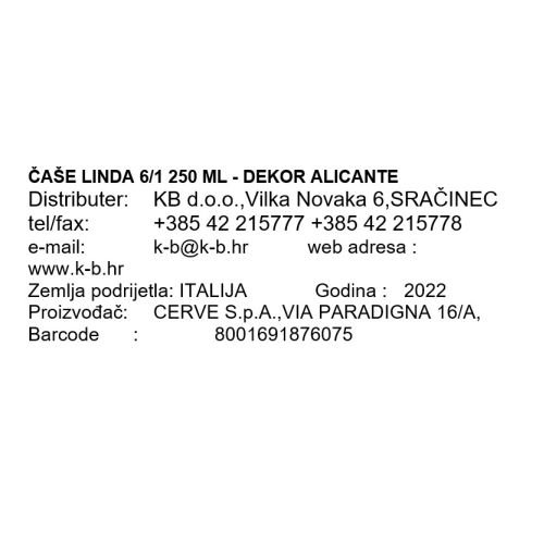 ČAŠE LINDA 6/1 250 ML - DEKOR ALICANTE