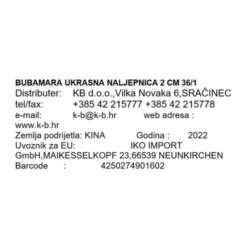 BUBAMARA UKRASNA NALJEPNICA 2 CM 36/1
