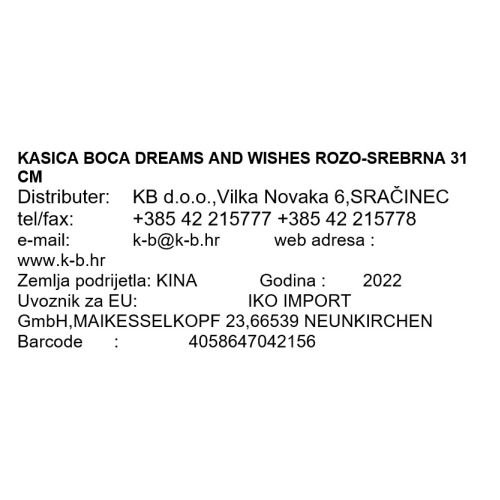KASICA BOCA DREAMS AND WISHES ROZO-SREBRNA 31 CM