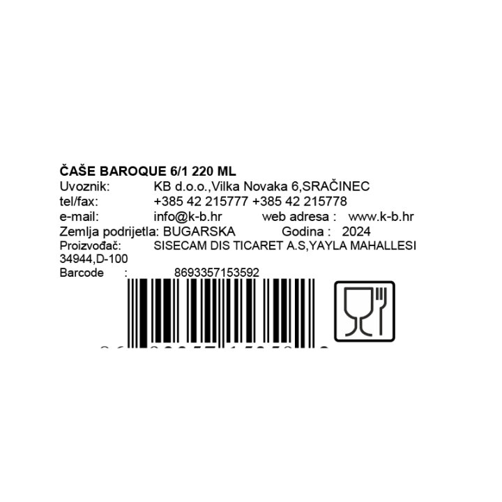 ČAŠE BAROQUE 6/1 220 ML