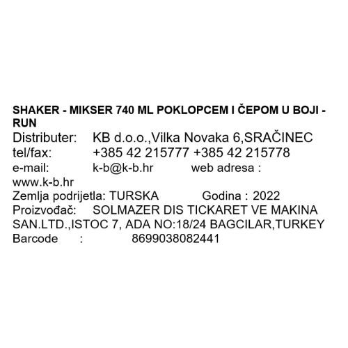 SHAKER - MIKSER 740 ML POKLOPCEM I ČEPOM U BOJI - RUN