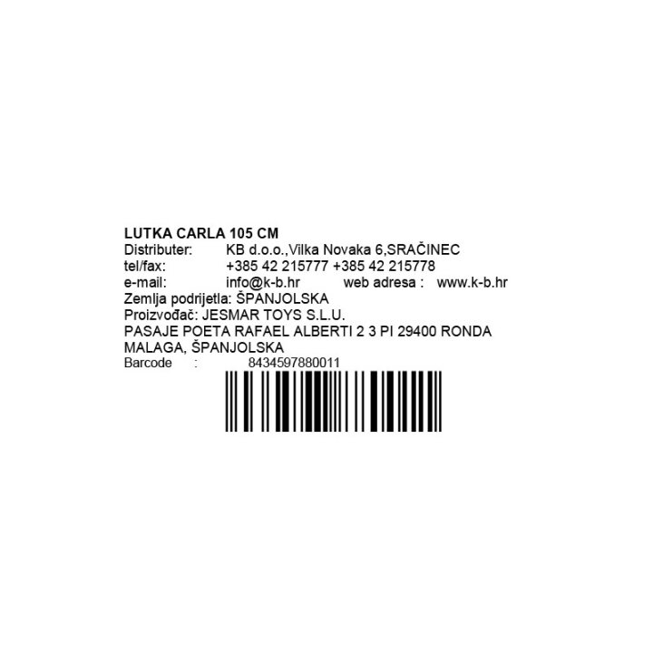 LUTKA CARLA 105 CM PLAVA / ROZA