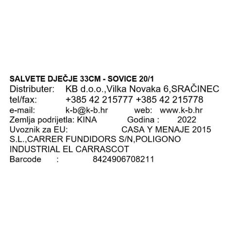 SALVETE DJEČJE 33CM - SOVICE 20/1
