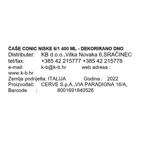 ČAŠE CONIC NISKE 6/1 400 ML - DEKORIRANO DNO