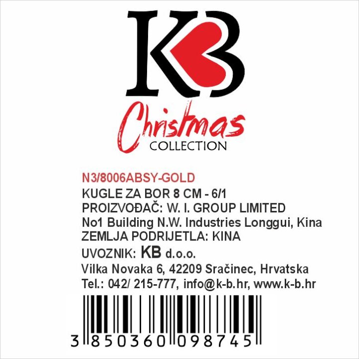 KUGLE ZA BOR 8 CM 6/1 ZLATNE - SJAJ, GLITER, MAT S DEKOROM