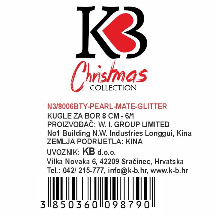 KUGLE ZA BOR 8 CM 6/1 - PERLA, MAT, GLITER CRNO - SREBRNE