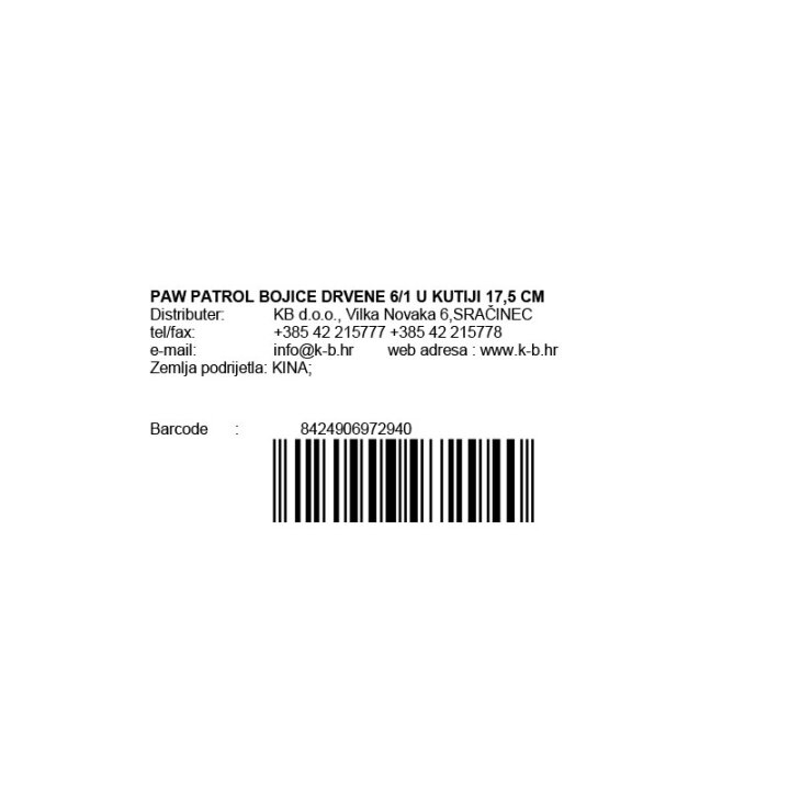 PAW PATROL BOJICE DRVENE 6/1 U KUTIJI 17,5 CM