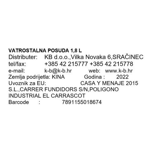 VATROSTALNA POSUDA 1,8 L 29x18,4x6,4 cm