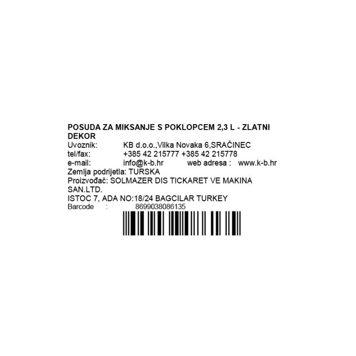 POSUDA ZA MIKSANJE S POKLOPCEM 2,3 L - ZLATNI DEKOR