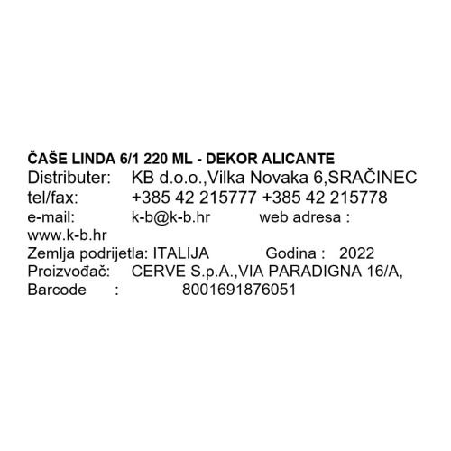 ČAŠE LINDA 6/1 220 ML - DEKOR ALICANTE