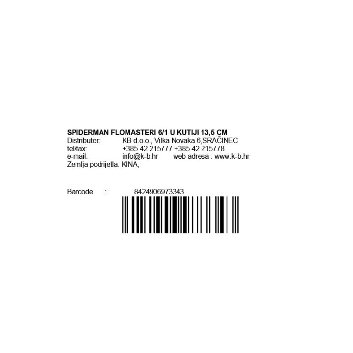 SPIDERMAN FLOMASTERI 6/1 U KUTIJI 13,5 CM