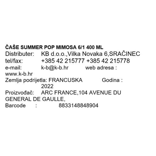 ČAŠE SUMMER POP MIMOSA 6/1 400 ML