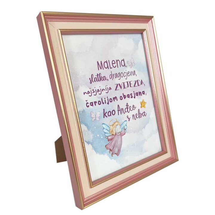 OKVIR S ANĐELOM I PORUKOM 13x18cm Malena,slatka,dragocjena...