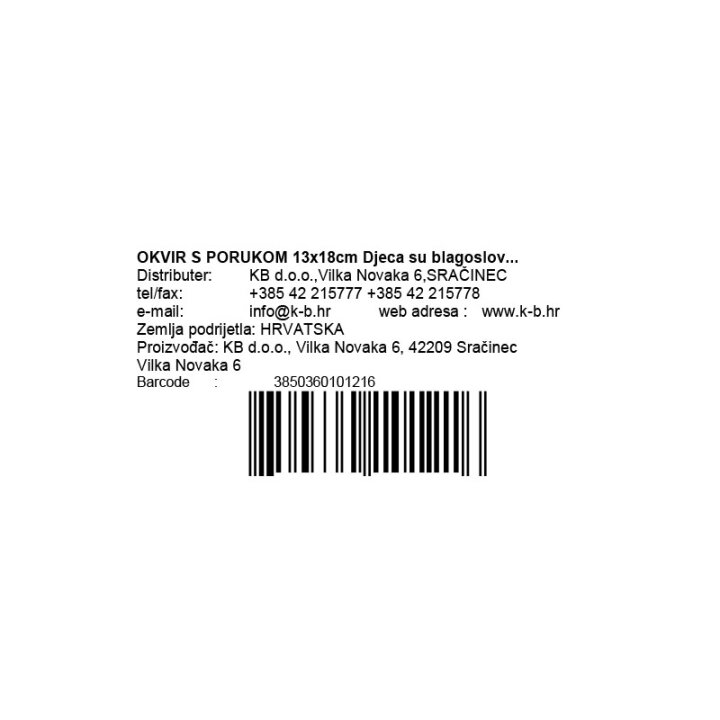 OKVIR S ANĐELOM I PORUKOM 13x18 cm Djeca su blagoslov...