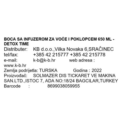 BOCA SA INFUZEROM ZA VOĆE I POKLOPCEM 650 ML - DETOX TIME