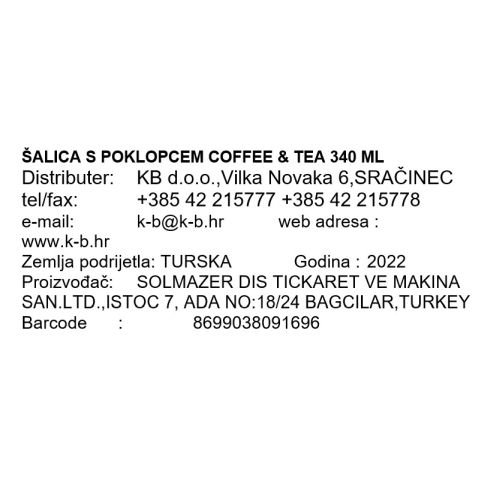 ŠALICA S POKLOPCEM COFFEE & TEA 340 ML