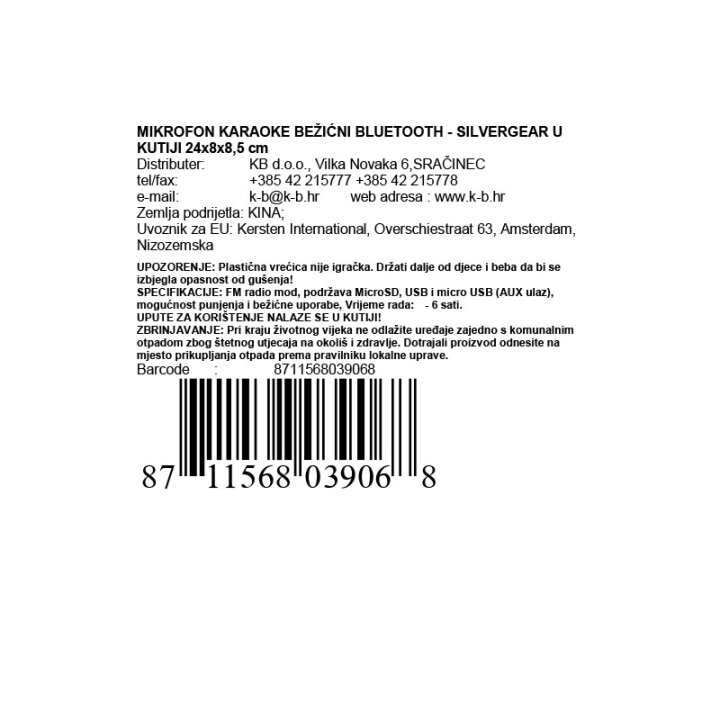 MIKROFON ZA KARAOKE BEŽIĆNI BLUETOOTH - SILVERGEAR