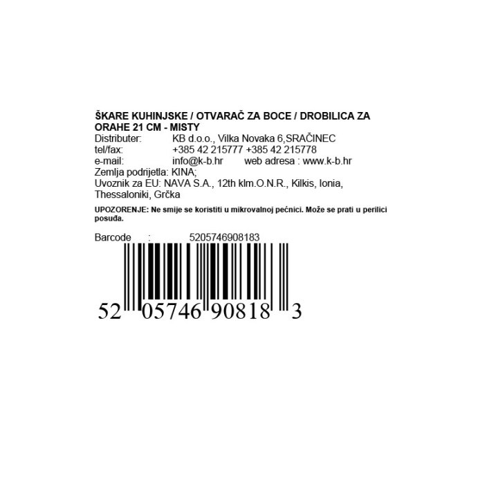 DROBILICA ZA ORAHE / ŠKARE KUHINJSKE / OTVARAČ ZA BOCE / 21 CM - MISTY