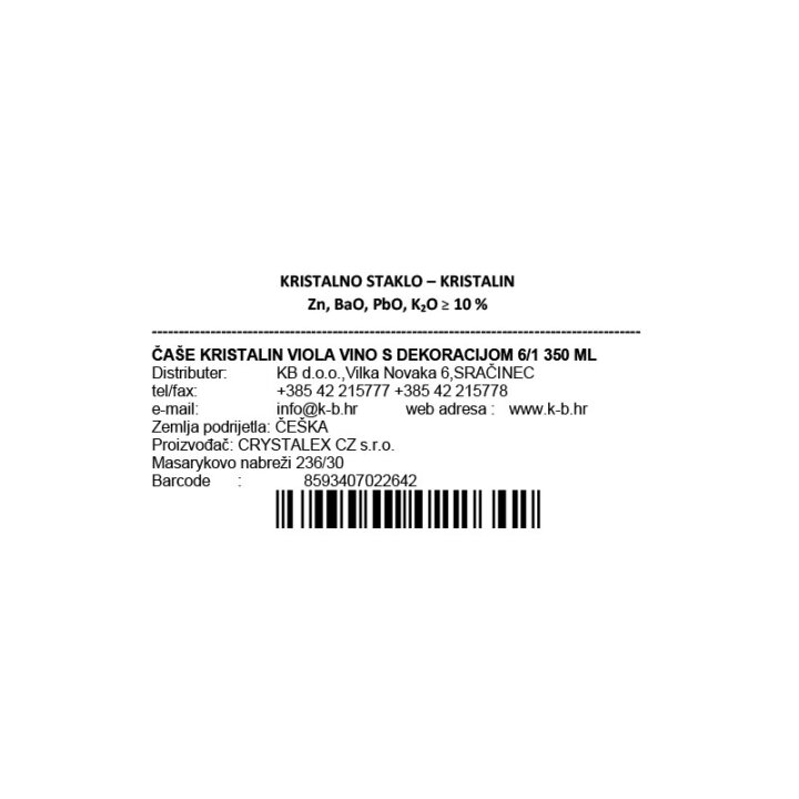 KRISTALNE ČAŠE ZA VINO VIOLA S DEKORACIJOM 6/1 350 ML