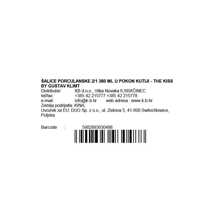 ŠALICE PORCULANSKE 2/1 380 ML U POKON KUTIJI - THE KISS BY GUSTAV KLIMT