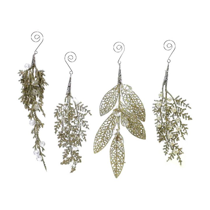 DEKORACIJA ZA BOR VISEĆI LISTIĆI / GRANĆICE SREBRNE GLITER SORT