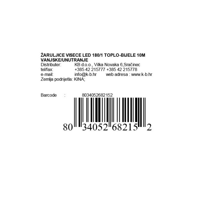 VISEĆE LAMPICE LED ZAVJESA 180/1 TOPLO BIJELE 10 M VANJSKE/UNUTRANJE