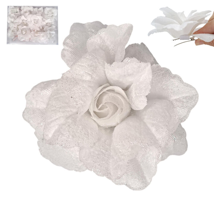 CVIJET DEKORACIJA ZA BOR RUŽA BIJELA 11 CM