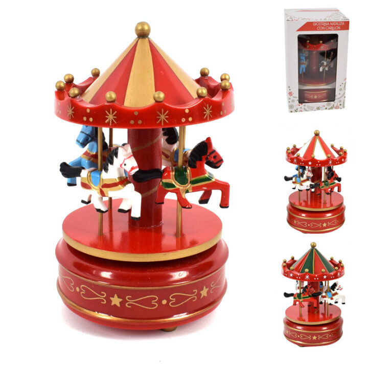 GLAZBENI VRTULJAK S KONJIĆIMA BOŽIĆNI 17,5 x 11 CM