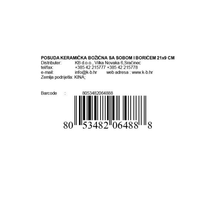 POSUDA KERAMIČKA BOŽIĆNA SA SOBOM I BORIĆEM 21x9 CM