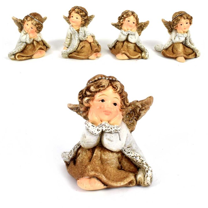 ANĐEO SJEDEĆI FIGURA 6 CM BEŽ-SMEĐI GLITER - SORT
