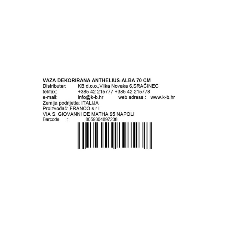 VAZA DEKORIRANA VISOKA ANTHELIUS-ALBA 70 CM