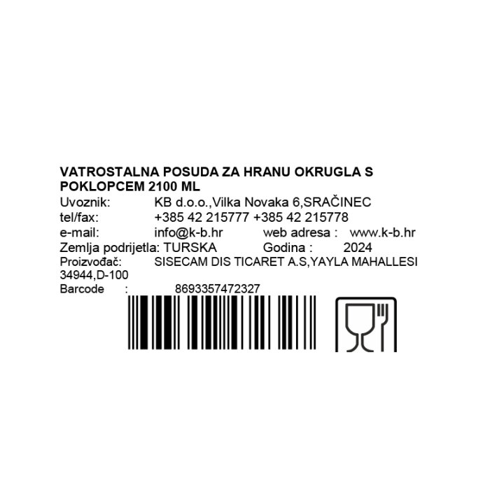 VATROSTALNA POSUDA ZA HRANU OKRUGLA S POKLOPCEM 2100 ML