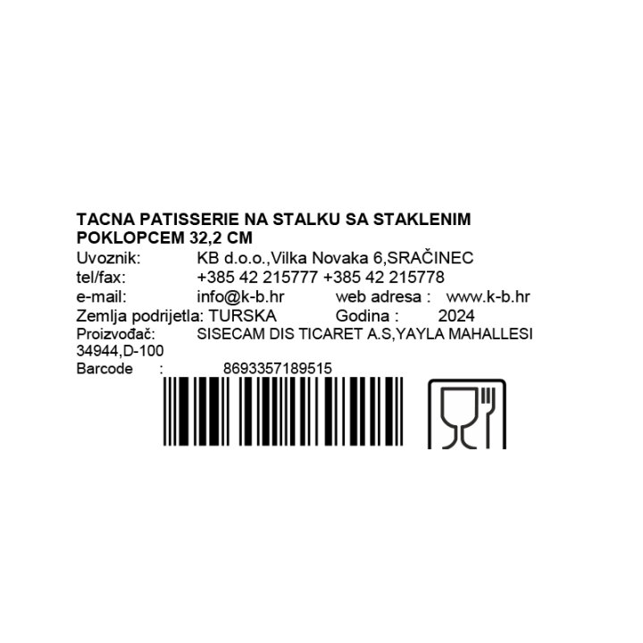 ZVONO ZA TORTU PATISSERIE NA STALKU SA STAKLENIM POKLOPCEM 32,2 CM