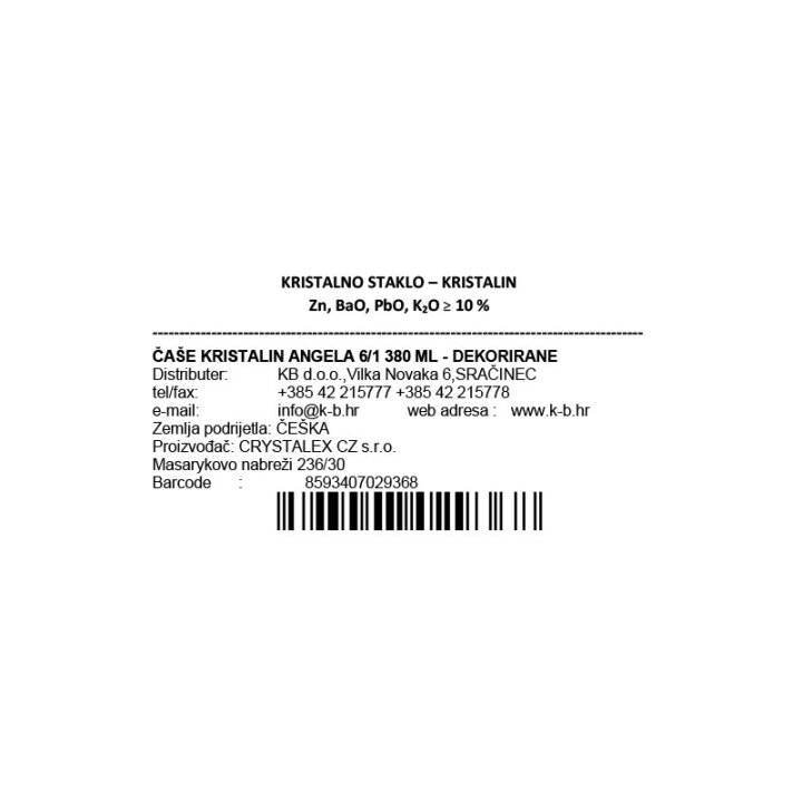 ČAŠE KRISTALIN ANGELA 6/1 380 ML - DEKORIRANE