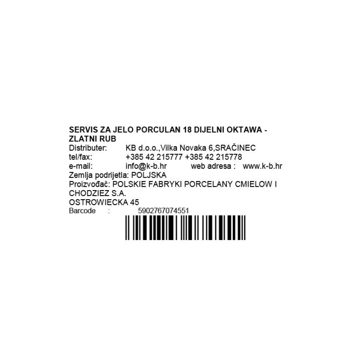 SERVIS ZA JELO PORCULAN 18 DIJELNI OKTAWA - ZLATNI RUB