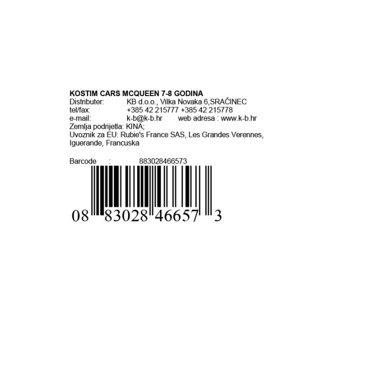 CARS MCQUEEN KOSTIM ZA DJECU 7-8 GODINA
