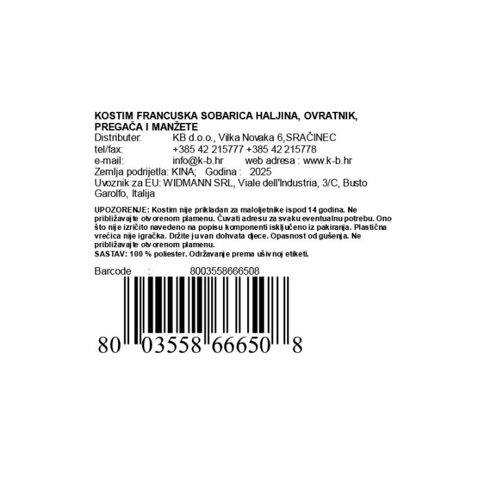 KOSTIM ZA MAŠKARE FRANCUSKA SOBARICA S-L